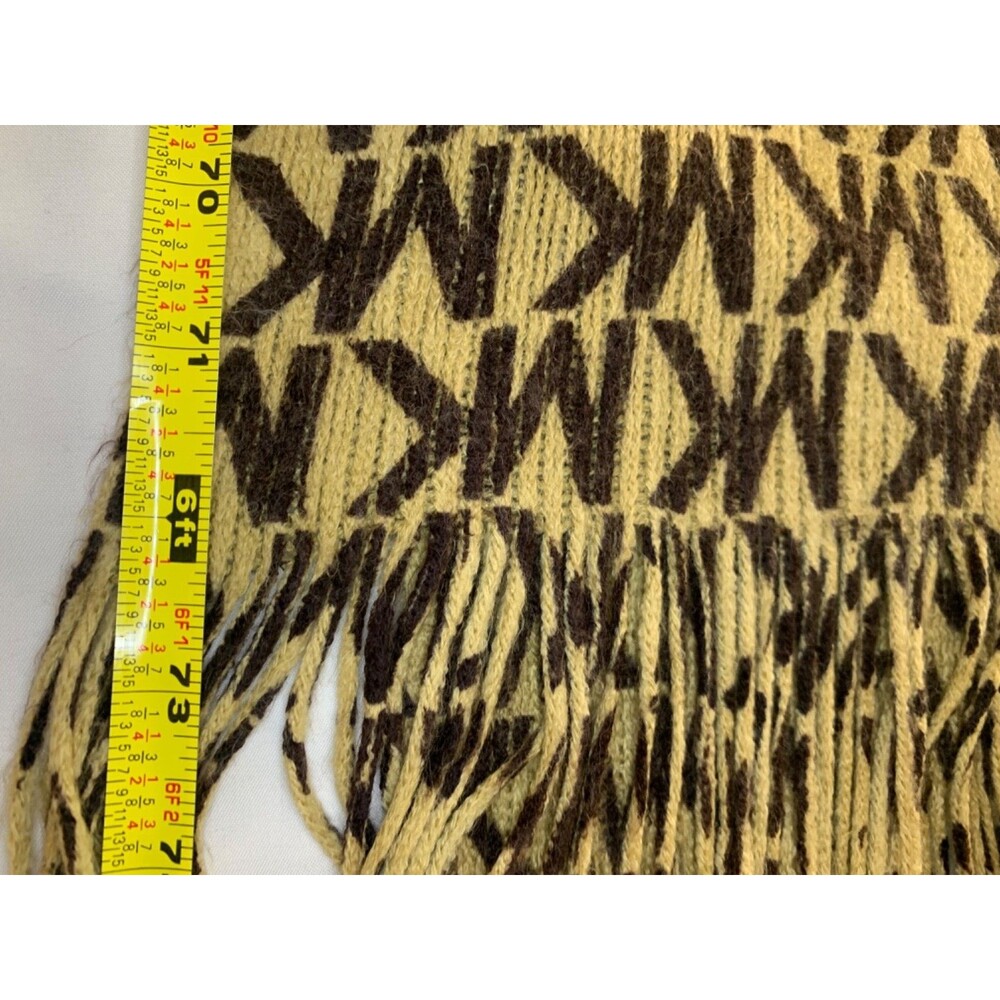Michael Kors MK Scarf 72" x 10"Tan Brown MK Logo Monogram 10" Fringe  Soft - Picture 4 of 6